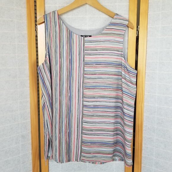 Nic+Zoe Sleeveless Striped Blouse Top Round Neck Wrap Style Back Lined Large - Picture 1 of 10